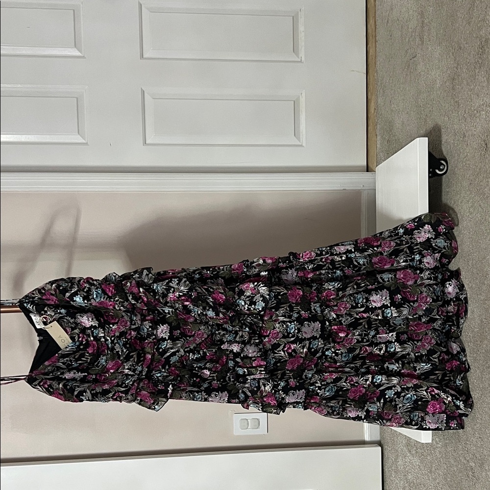 Vici Black Dress with Pink and White Floral Pattern